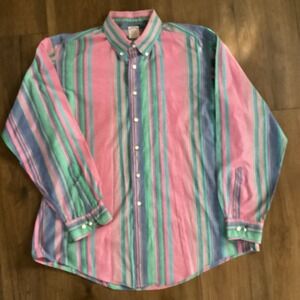 Brooks Brothers Mens XL Pink Green Plaid Button Down Shirt 100% Cotton